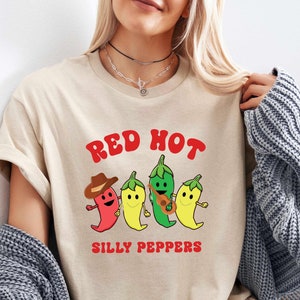Red Hot Peppers T-Shirt, Funny Red Hot Silly Pepper Shirt,  Red Hot Silly Peppers Tour Shirt , Funny Vintage Womens Graphic Tee Shirt
