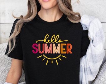 Hello Summer T-Shirt, Cute Summer Shirt, Beach Shirt, Summer Vacation Shirt, Summer Travel Shirt, Women's Summer Shirt, Gift for Summer