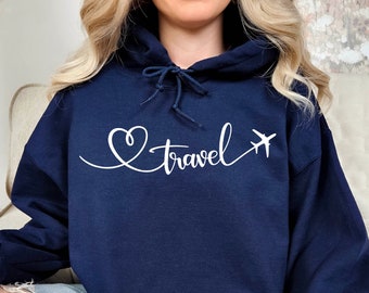 Travel Hoodie, Travel Airplane Hoodie, Travel Heart Hoodie, Cute Trip Gift, Vacation Hoodie, Trip Location Hoodie, Gift for Travel