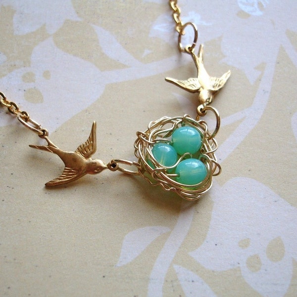 Sale Swallow Green Opal Birds Nest Necklace