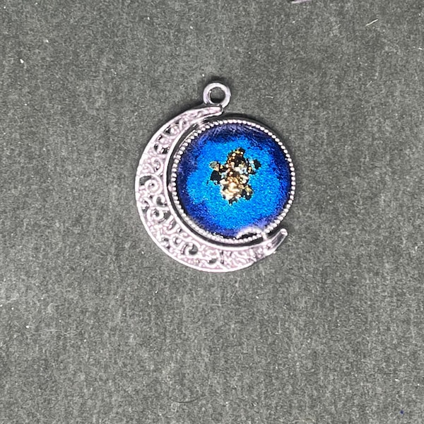 Pendentif Lune Double Face Geode Bleu