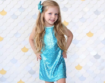 Turquoise Sequin Dress - Turquoise Sequin Tunic -Sequin Shift Dress - Birthday Dress - Party Dress - Sequin Tank Dress -  Turquoise Dress