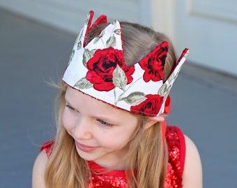 Red Roses Dress Up Crown - Sequin Crown - Birthday Crown - Red Sequin Crown - Fits all