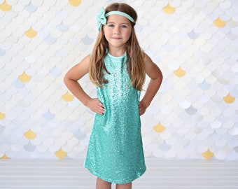 Aqua Sequin Dress - Aqua Sequin Tunic -Sequin Shift Dress - Birthday Dress - Party Dress - Sequin Tank Dress -  Aqua Dress