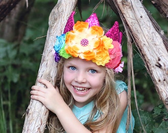 Flower Rainbow Dress Up Crown - Birthday Crown - Flower Birthday Crown -Rainbow Sequin Flower Crown - Fits all - Flower Crown