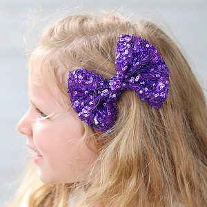 Purple Sequin Bow Clip- Sequin Bow Clip, Purple Sequins, Purple bow clip, Purple Bow Clip, Cheer bow clip, Dance Bow Clip, Birthday Bow Gift