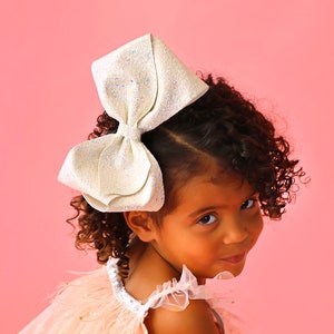 Large White Glitter Bow Clip -Large Glitter bow clip, gift for her, cheer bow, the bigger the bow, bow gift, bow, Oversized Sequin Cheer Bow