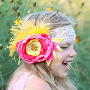 Yellow and Hot Pink Flower Headband- Flower Headband, Flower Crown, Flower Headpiece, Flower Girl, Boho Flower Crown, flower crown headband