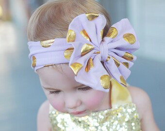 Fascia oversize a pois color lavanda e oro - fascia con fiocco, fascia viola, fascia per capelli, vestito viola, fiocco color lavanda, regalo per lei