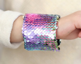 Magic Sequin Bracelet - Sequin Bracelet - Reversible Sequin Bracelet - Sequin Cuff- Pastel Rainbow Bracelet - Kid Birthday Gift - Stocking