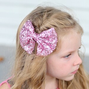 Pink Sequin Bow Clip- Sequin Bow Clip, Pink Sequins, Pink bow clip, Pink Bow Clip, Cheer bow clip, Dance Bow Clip, Birthday Gift, Pink