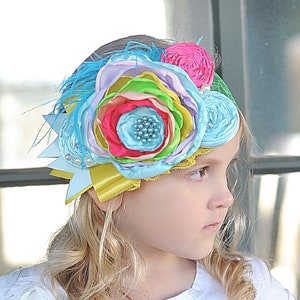 Pastel Flower and Feather Headband- Flower Headband, Flower Crown, Flower Headpiece, Flower Girl, Boho Flower Crown, flower crown headband