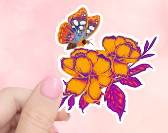 Sticker fleur papillon - Sticker verre, sticker, sticker pour ordinateur portable, sticker bouteille d'eau, fleur, sticker papillon, stickers, imperméable
