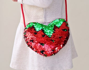 Heart Sequin Purse - Flip Sequin Heart Bag - Girls Heart Purse - Red and Green Flip Heart Bag