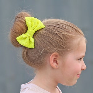 Neon Yellow Sequin Bow Clip- Sequin Bow Clip, Yellow Sequins, yellow bow clip, neon yellow bow, dance bow, cheer bow, birthday bow clip
