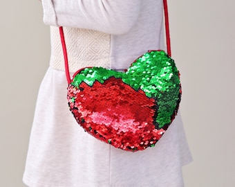 Heart Sequin Purse - Flip Sequin Heart Bag - Girls Heart Purse - Red and Green Flip Heart Bag