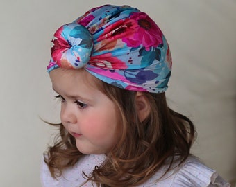 Teal and Hot Pink Pastel Floral Turban - Baby Turban - Toddler Turban - Floral Turban - Baby knot turban - Baby Head Wrap - Knot Turban