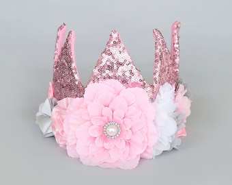 Flower Rainbow Dress Up Crown - Birthday Crown - Flower Birthday Crown - Pink Sequin Flower Crown - Fits all - Flower Crown