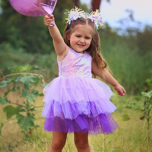 Purple Sparkling Sequin Top Tulle Girl Dress Flower Girl Birthday Outfit, Princess Chiffon Party Dress, Perfect Gift for Special Occasions image 2
