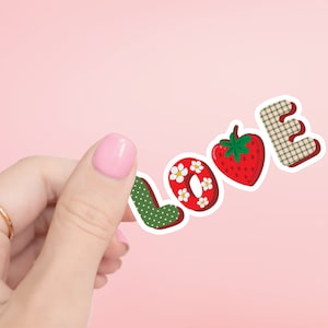 Strawberry Love Sticker- Tumbler sticker, decal, laptop sticker, water bottle sticker, stickers, waterproof, vinyl, aesthetic sticker, love