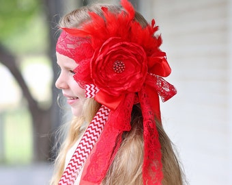 Red Large Flower Headband- Flower Headband, Flower Crown, Red Flower Headpiece, Flower Headband, Boho Flower Crown, Flower girl band, girl