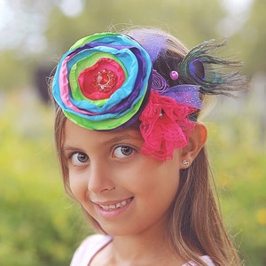 Peacock Rainbow Flower Headband - Flower Headband - Flower Crown - Flower Headpiece - Boho Flower Headband - Boho Flower Crown