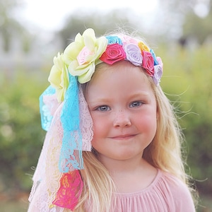 Girls Rainbow Flower Headband Flower Headband, Flower Crown, Flower Headpiece, Boho Flower Headband, Boho Flower Crown, Flower girl image 1