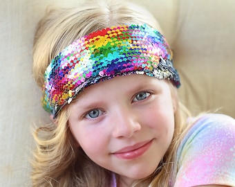 Rainbow Flip Sequin Headband- Sequin headband, birthday headband, birthday gift, birthday outfit, birthday outfit, statement headband,luxury