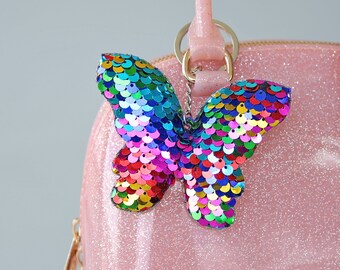 Porte-clés rainbow Butterfly - Porte-clés à paillettes - Porte-clés à paillettes arc-en-ciel - Cadeau de bas de Noël - Cadeau de rentrée scolaire - Cadeau enfant