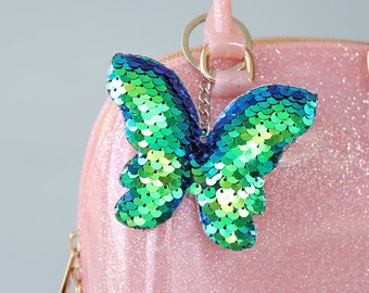 Green Butterfly Keychain - Sequin Keychain -  Green Sequin Keychain - Butterfly Keychain