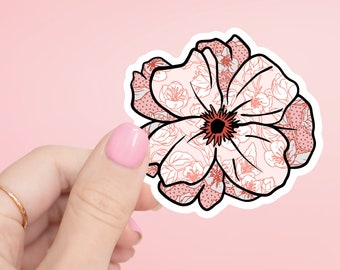 Pretty Pink Flower Sticker- Tumbler sticker, decal, laptop sticker, water bottle sticker, flower, flower sticker, stickers, waterproof, pink