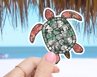 Floral Turtle Sticker- Tumbler sticker, decal, laptop sticker, water bottle sticker, turtle sticker, sticker, stickers, waterproof, sealife