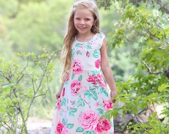 Girls Maxi Dress - Maxi Dress - Flower Maxi Dress - Floral Dress - Girls Dress - Dress - Pink Flower Maxi - Pink and Blush Maxi Dress - maxi