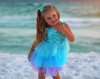 Blue Sparkling Sequin Top Tulle Girl Dress - Flower Girl Birthday Outfit, Princess Chiffon Party Dress, Perfect Gift for Special Occasions
