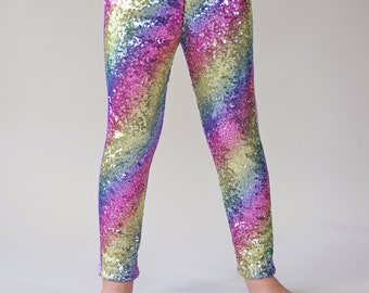 Pastell Regenbogen Pailletten Hose - Pastell Regenbogen Leggings - Regenbogen Pailletten Leggings