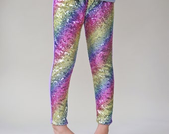 Pastel Rainbow Sequin Pants - Pastel Rainbow Leggings - Rainbow Sequin Leggings