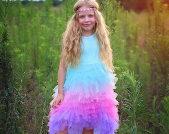 High Low Rainbow Dress - Long Pastel Dress - Pastel Rainbow Tutu Dress - Birthday Dress - Party Dress - Twirly Dress