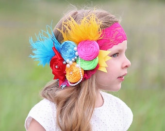 Rainbow Flower Headband - Flower Headband - Flower Crown - Flower Headpiece - Boho Flower Headband - Boho Flower Crown