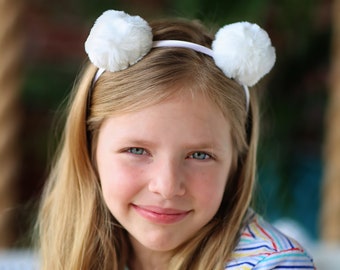 Pom Pom Headband - White Pom Pom Headband -  Pom Pom Ear Headband