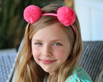 Pom Pom Headband - Watermelon Pom Pom Headband -  Pom Pom Ear Headband - Pink Headband