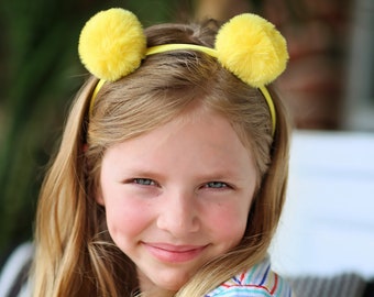 Pom Pom Headband - Yellow Pom Pom Headband -  Pom Pom Ear Headband - Yellow Headband