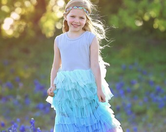 Blue Tulle Flower Girl Dress - Princess Birthday Outfits, Fluffy Party Dress for Special Occasions, Gift for Girls, Twirl-Worthy Flower Girl