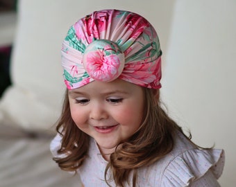 Cream and Large Roses Turban - Baby Turban - Toddler Turban - Floral Turban - Baby knot turban - Baby Head Wrap - Knot Turban