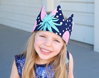 Navy Pineapple Dress Up Crown - Sequin Crown - Birthday Crown - Navy Pink Pineapples Reverse Aqua Sequins - Fits all