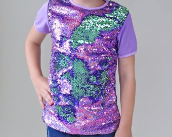 Mint and Lavender Reversible Sequined Shirt - Aqua and Purple flip Sequin Shirt - Lavender/MintSequined Shirt - Magic Sequin Shirt