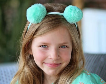 Pom Pom Headband - Aqua Pom Pom Headband -  Pom Pom Ear Headband - Aqua Headband