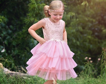 Blush Sequin Tutu Dress - Sequin Tutu Dress - Rose Gold Tutu Dress - Birthday Dress - Party Dress - Twirly Dress, Birthday Gift, Peach Dress