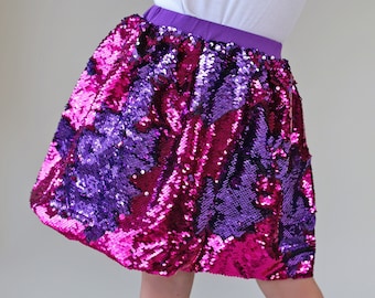 Purple and Hot Pink Flip Bubble Skirt - Hot Pink purple Magic Sequin Skirt - Birthday Skirt - Party Twirl Birthday outfit gift-for-her