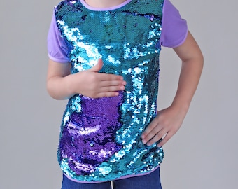 Turquoise and Lavender Reversible Sequined Shirt - Aqua and Purple flip Sequin Shirt - Lavender/Aqua Sequined Shirt - Magic Sequin Shirt