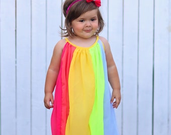 Rainbow Panel Shift Dress - Rainbow Dress -Shift Dress - Birthday Dress - Party Dress - Twirly Dress